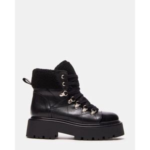 Steve Madden Reyen Black Leather Shearling Boots Size 7 NEW